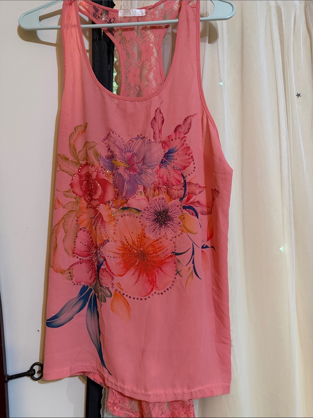 Women's Coral Floral Lace-Back Tank Top